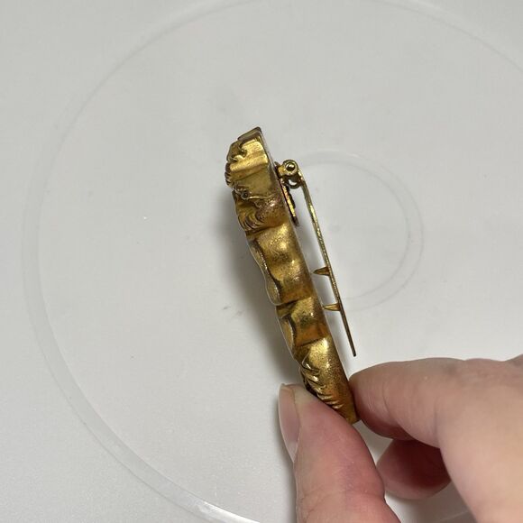 Vintage Gold Tone Floral Dress Clip Art Deco Style Double Prong Brooch Victorian - Picture 3 of 5